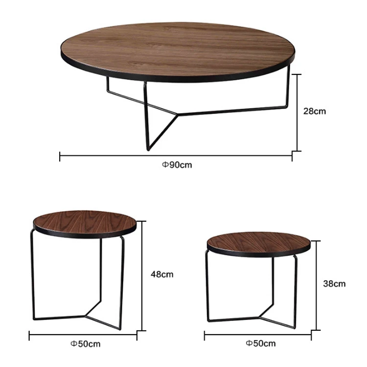
Modern Simple And Stylish Metal Base Round Solid Wood Side Table 