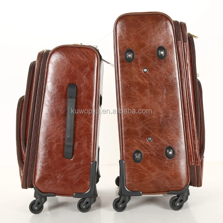 3pc brown leather Rolling Trolley Bag brown leather carry on leather luggage for men