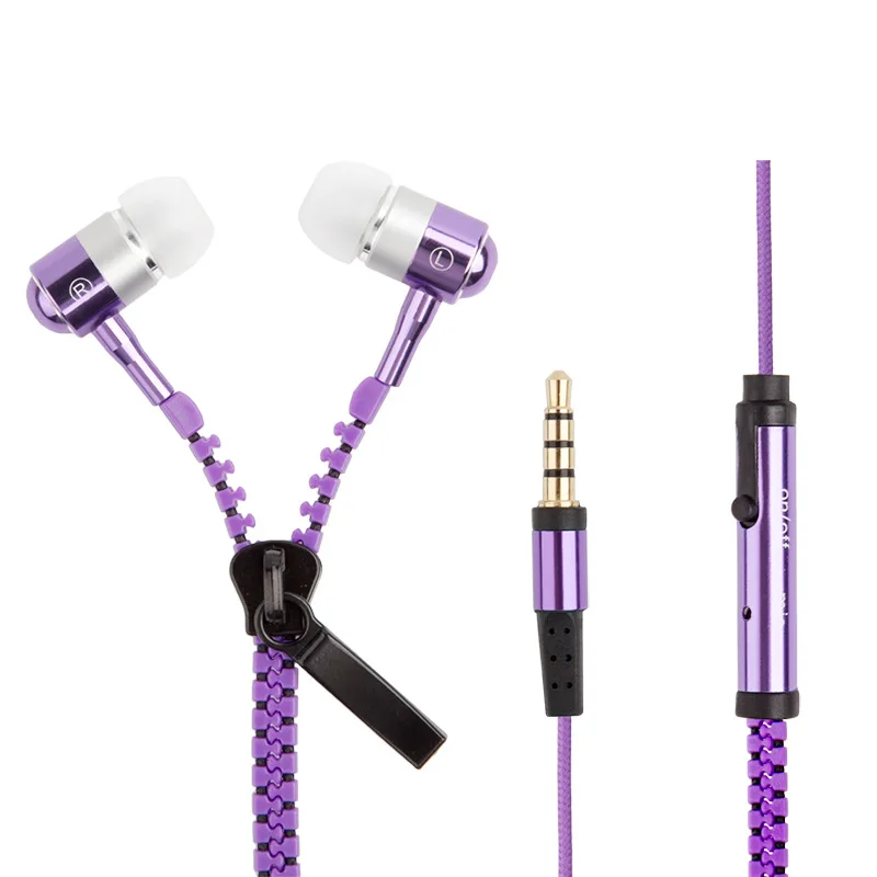 Горячие продажи молния наушники с микрофоном для мобильного наушники с застежкой-молнией
