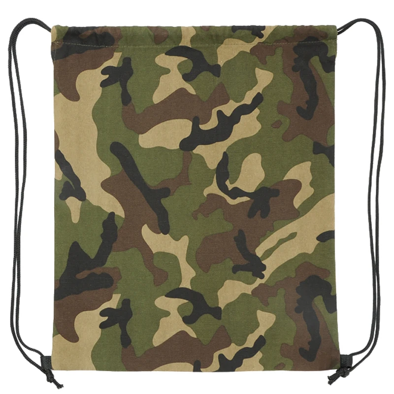 Camouflage Cotton Draw String Backpack Large Custom Sublimation Logo Waterproof Canvas Dust Pouch Bag For Shoe Gift Cloth Pack