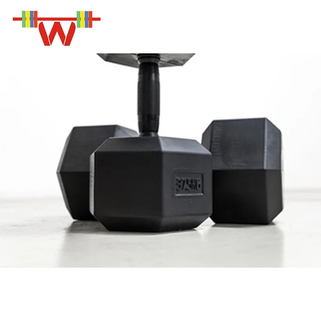 Professional Black Rubber Coated Hex Dumbbell Weights