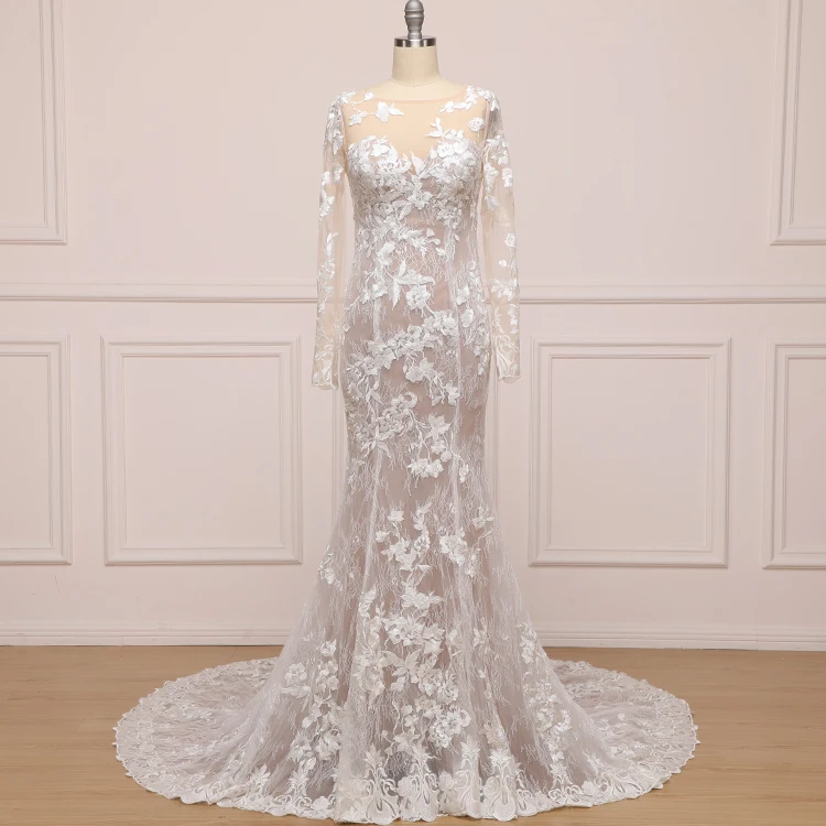 Роскошные кружевные свадебные платья-русалки цвета слоновой кости с длинным рукавом свадебные платья 2019
