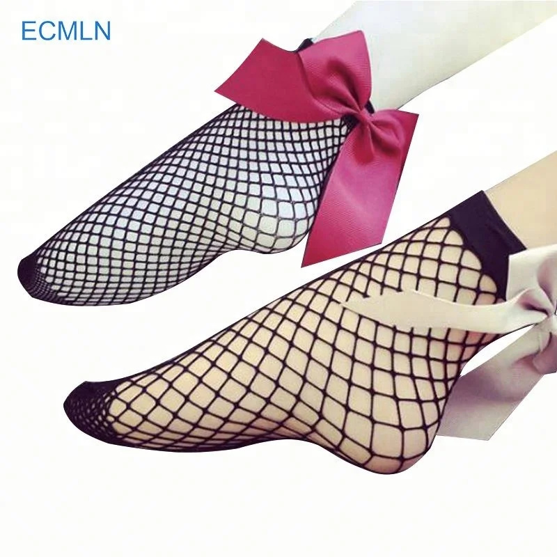 Черные популярные прозрачные женские сетчатые носки с бантом