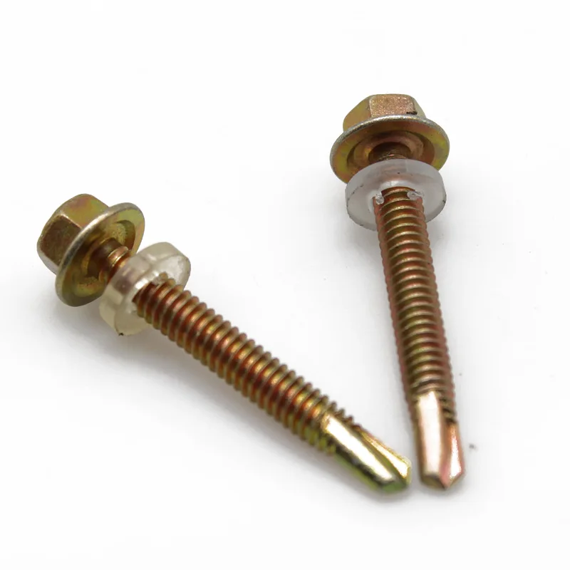 DIN7504K углеродистая сталь, желтая оцинкованная Шестигранная Фланцевая головка, самосверлильный винт с шайбой EPDM