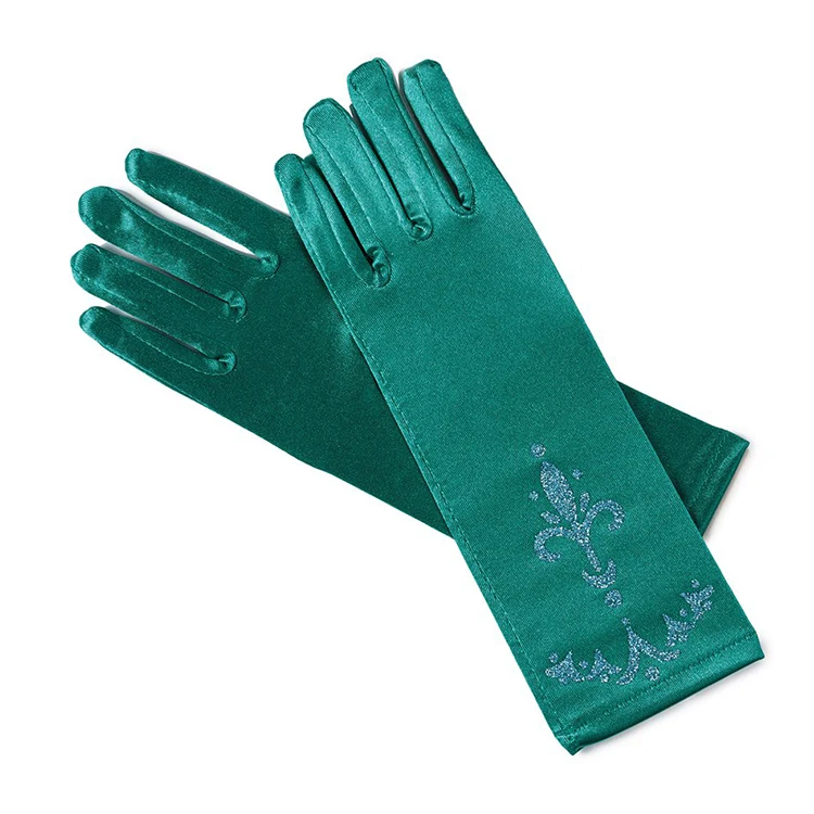 Girls Elsa Coronation Gloves 6 colors Brocade Long Finger Gloves 24cm Sequins Printed Cosplay Clothing Girl Party Costume