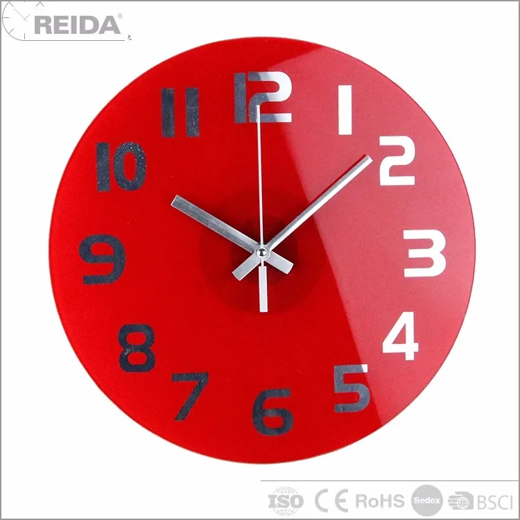 Reida glass analog round no number quartz frameless modern art painting  wall clock