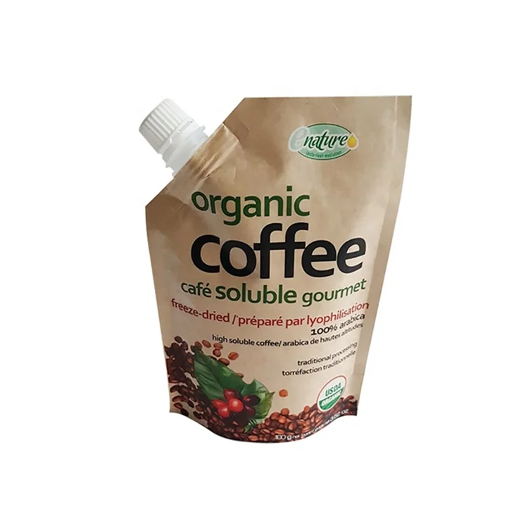 Custom Eco Friendly Sustainable Liquid Drink Packaging Spouted Bag Biodegradable Brown Kraft Paper Spout Pouch For Beverage