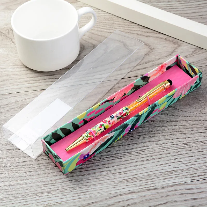 2019 Heat Transfer LOGO Floral Metal Body Ballpoint Pens with Crystal