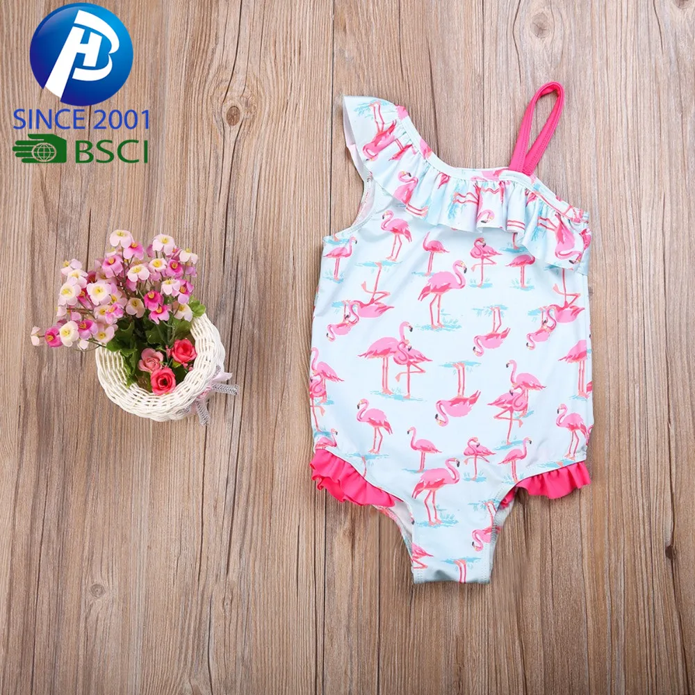 OEM Lovely Summer Kids Baby Girls Bikini Suit One Off Shoulder Swimwear One-Piece Swimming Clothes