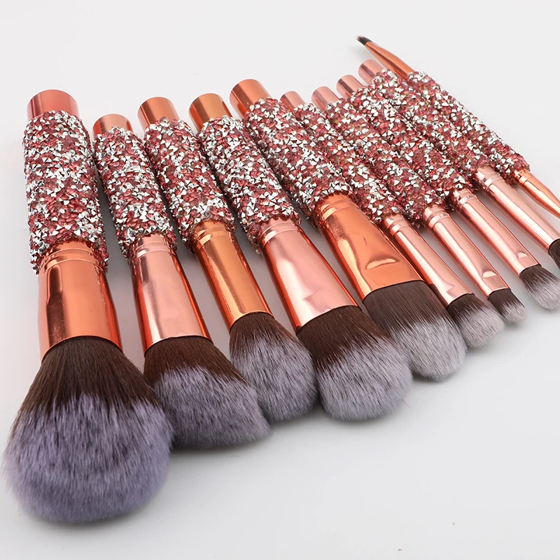 10 Pcs Synthetic Foundation Powder Concealer Eye Shadow Pink Makeup Brush Sets