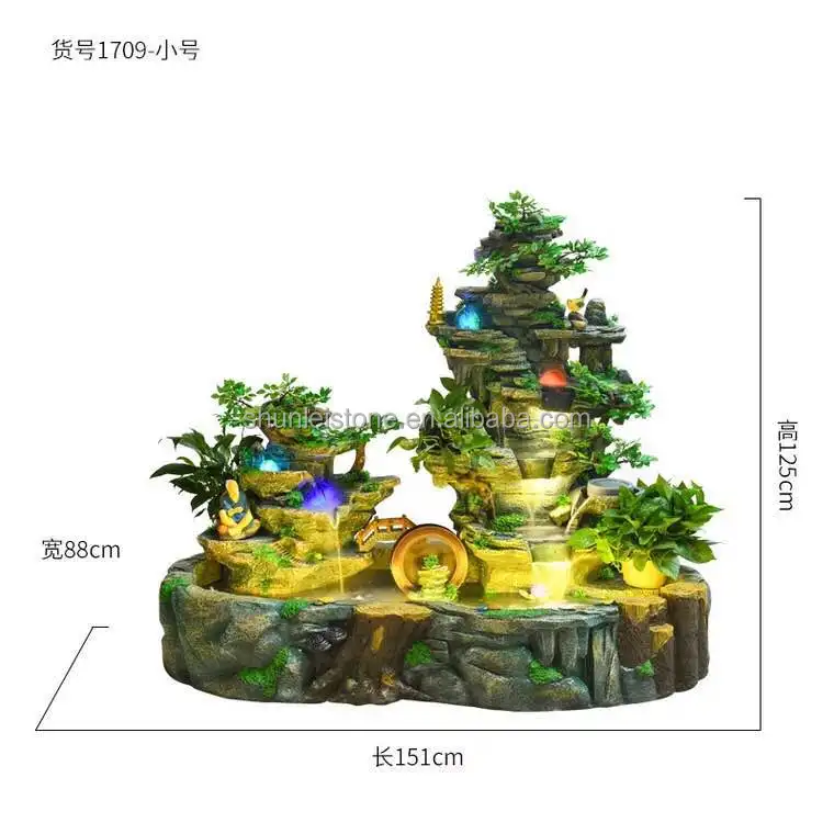 Outdoor resin garden water fountain with LED light and pump