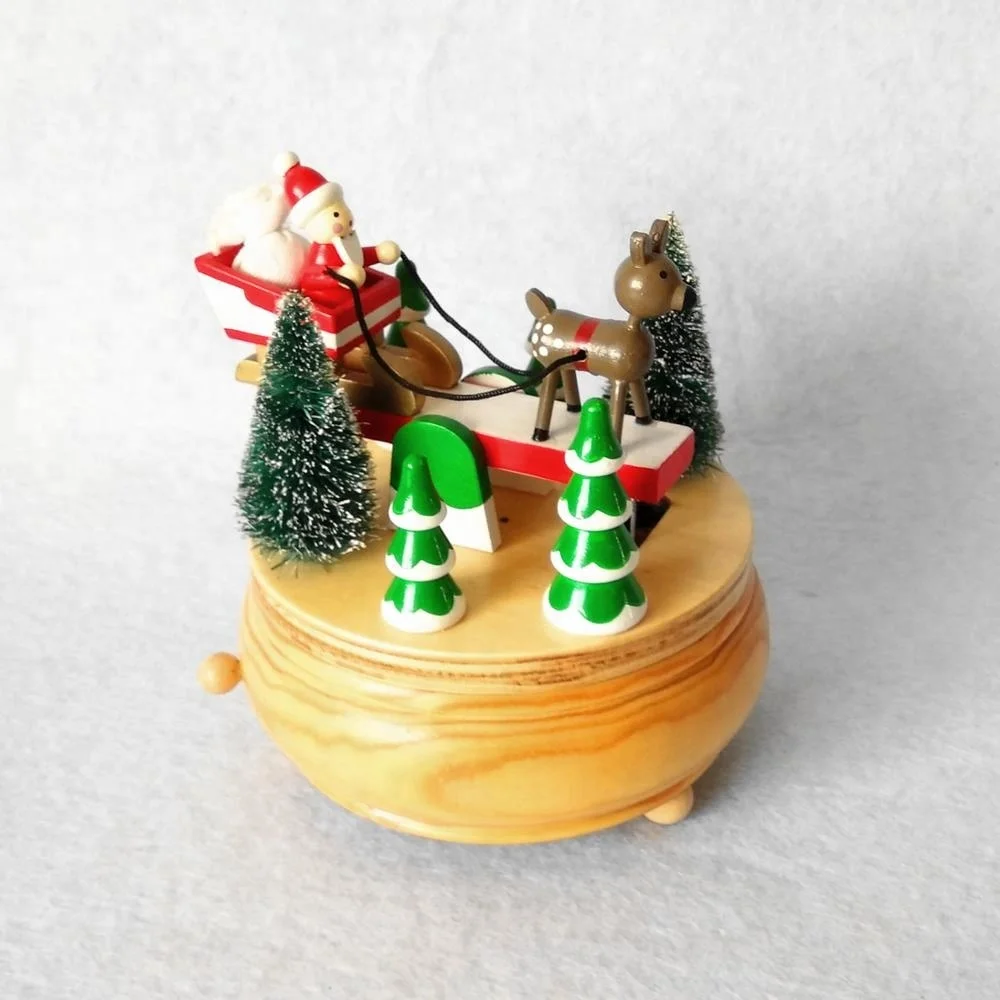 
Wholesale santa wooden rotating Christmas music box for home decoration 