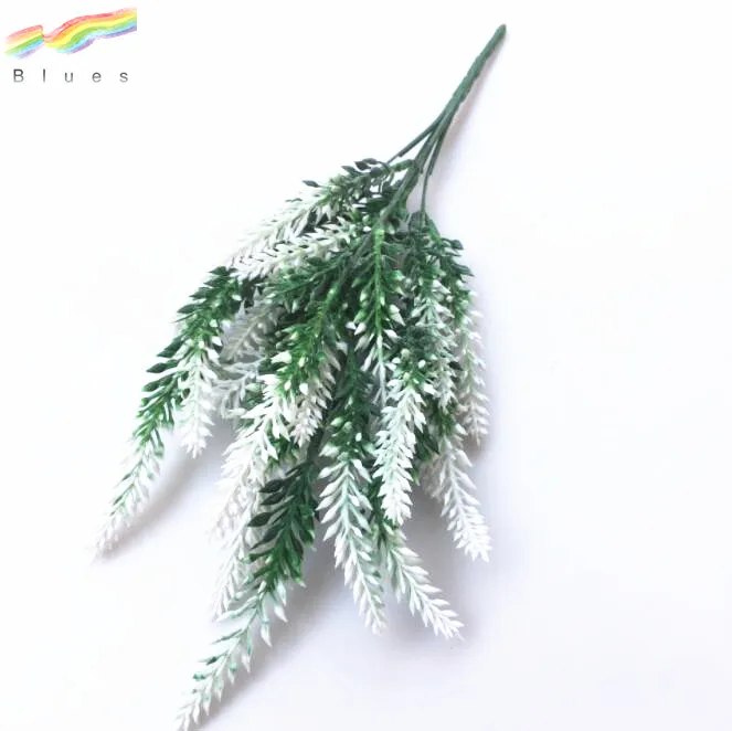 Plastic artificial lavender flower flocked bouquet decoration