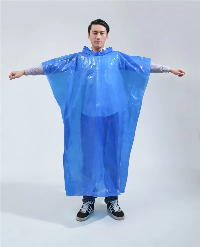 Popular disposable PE raincoat clear plastic blue rain poncho