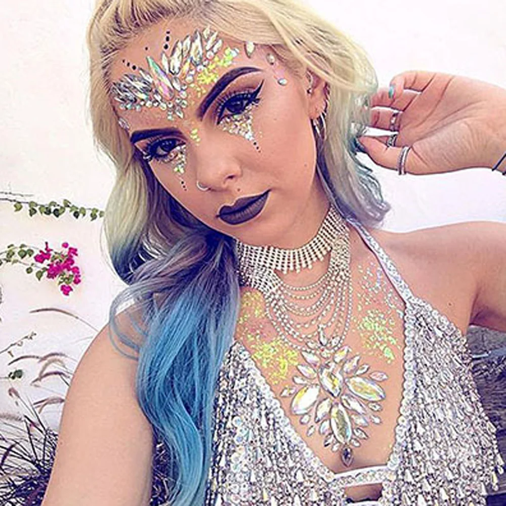 Rhinestone Face Body Jewelry Stick On Crystal Tattoo Nipple Chest Crystal Body Gem Stones Bindi Stickers For Rave Festival