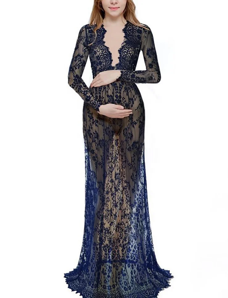 Maternity Lace Gown Dresses For Photography Sexy Pregnancy Maternity Photo Shoot Dresses
