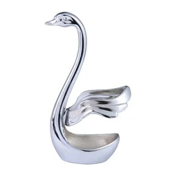 Wedding gift Stainless Steel fruit fork & spoon suit holder Swan Base holder