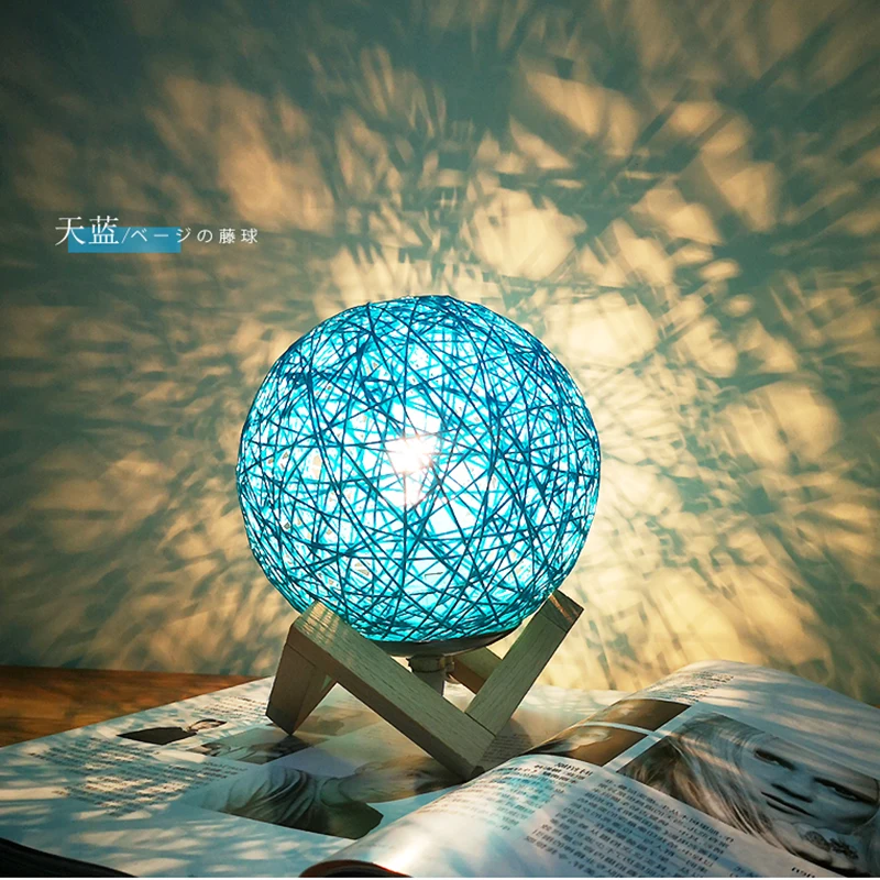 Decor Lamp wooden base rattan ball night light Christmas gift 3D Illumination LED Night light