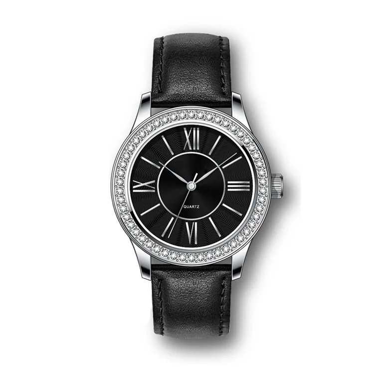платье ювелирные изделия кольцо с бриллиантами винтаж руки черный кожаный ремешок Дата часы кварцевые часы для женщин
