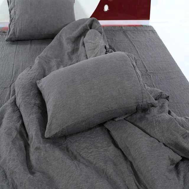 100% french flax linen bedding set pure linen comforter set duvet cover stone washed bed sheet bed sheet set wholesale