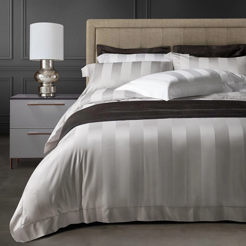 100% cotton checkered queen stripe duvet cover sets with pillow case bed sheet