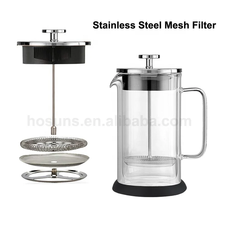 Double Wall French Press Coffee With Stainless Steel Coffee Plunger, Glass Tea Pot