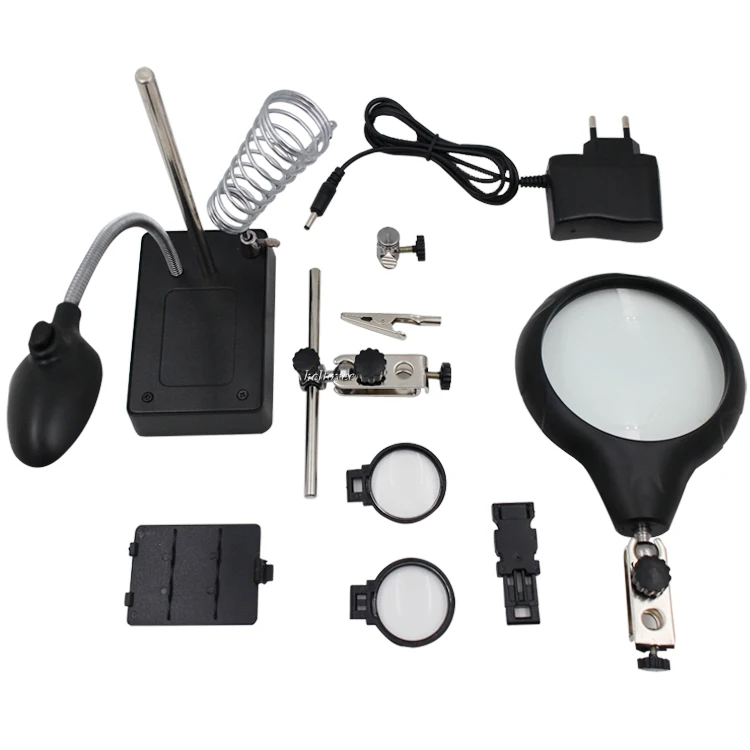 5 LED Light 10X Magnifier Desk Lamp Repair Tool Clamp Desktop Magnifying Glasses with Alligator Clip