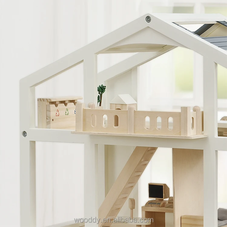 2022 New Furniture wooden toys Petend Play Game Kids Big Wooden Doll House For Children