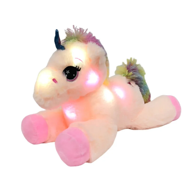 professional customized new luminous inflatable unicorn doll pillow lucky star lie posture rainbow flying horse plush toy