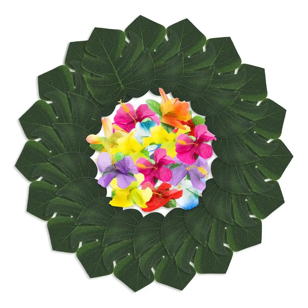 Tropical Hawaiian Jungle Party Decoration Set, Decorative Flower Turtle leaf Luau Party Supplies