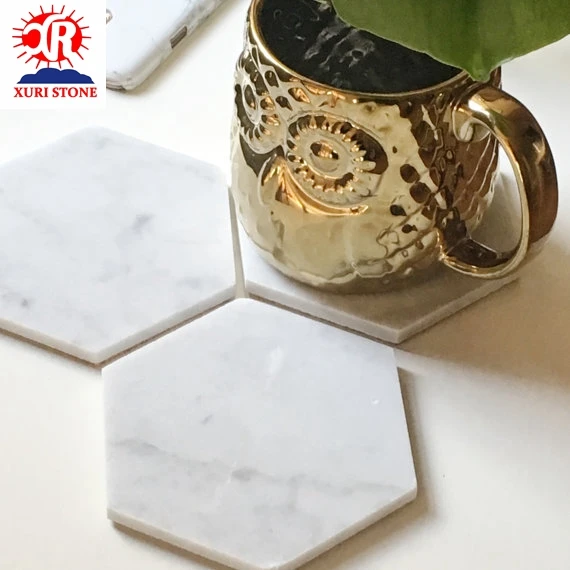 Hexagon white marble coaster or trivet