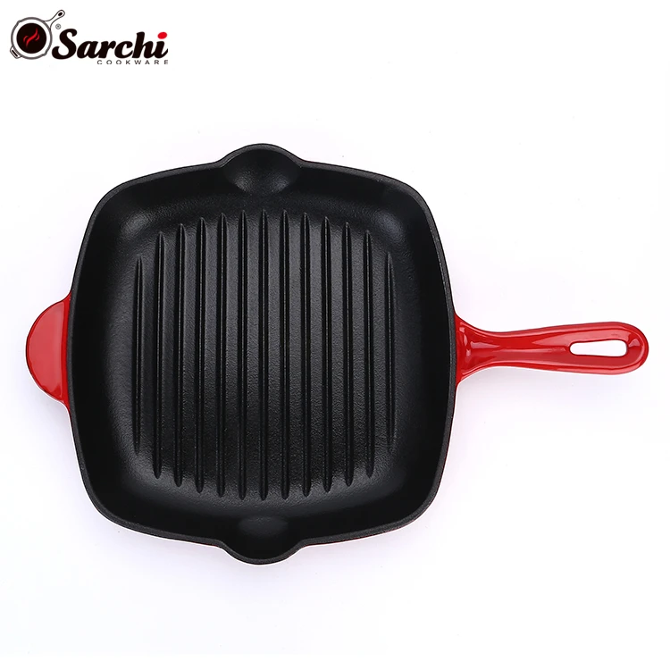steak grill plate bbq square enamel cast iron grill fry pan
