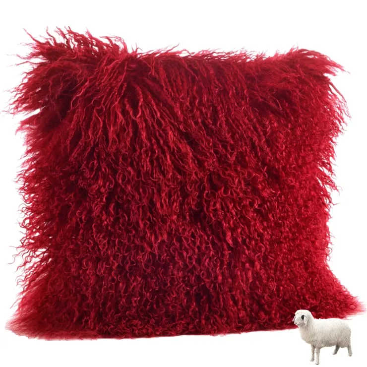 100% Real Tibet Sheep Mongolian Lamb Fur Red Grey Pink Yellow Hair Cushion Pillow