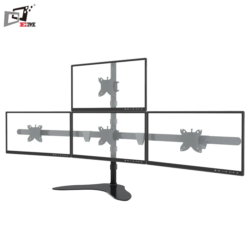 Free Standing Aluminum LCD Monitor Arm Stand Quad Monitor Mount With Triangle Base Plate