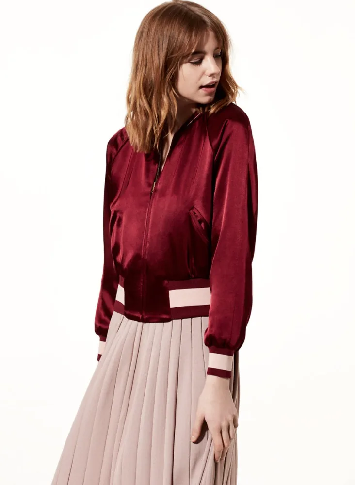 2021 new arrivals fashion casual women clothing custom plain pink satin bomber varsity jacket