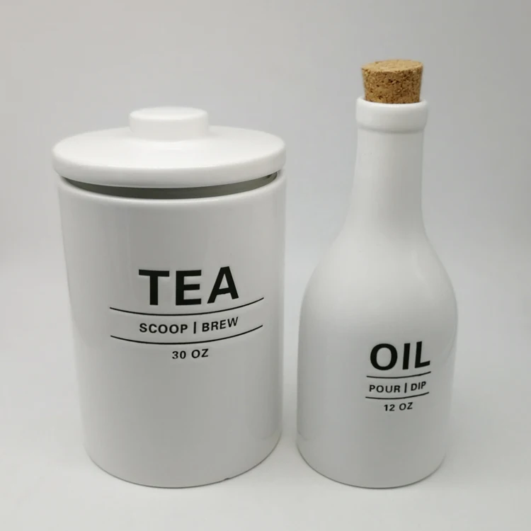 
Wholesale custom kitchen storage ceramic tea jar and oil bottle 
