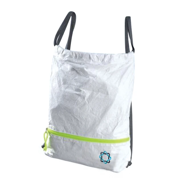 Fabric drawstring bag with logo front zipper pocket