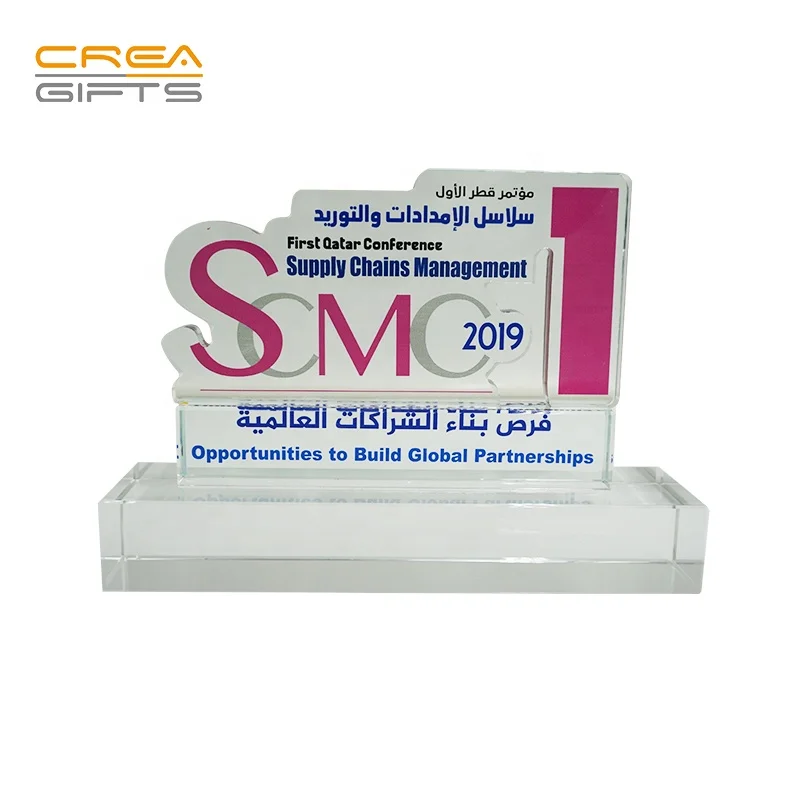 Free shipping cheap shield shape printed glass crystal trophy award