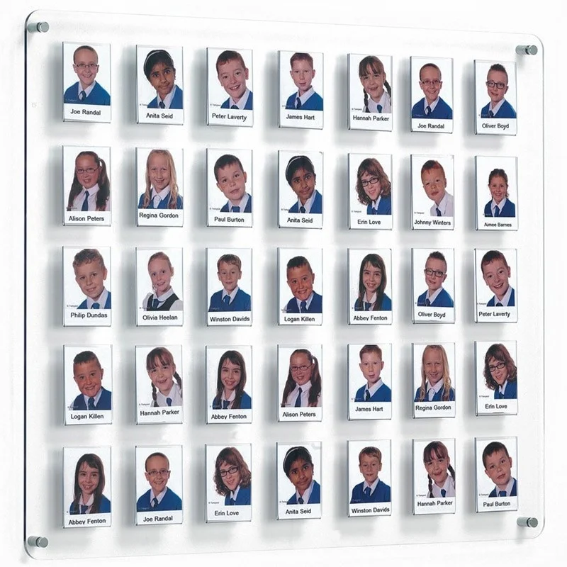 Clear acrylic staff photo boards display board with pockets