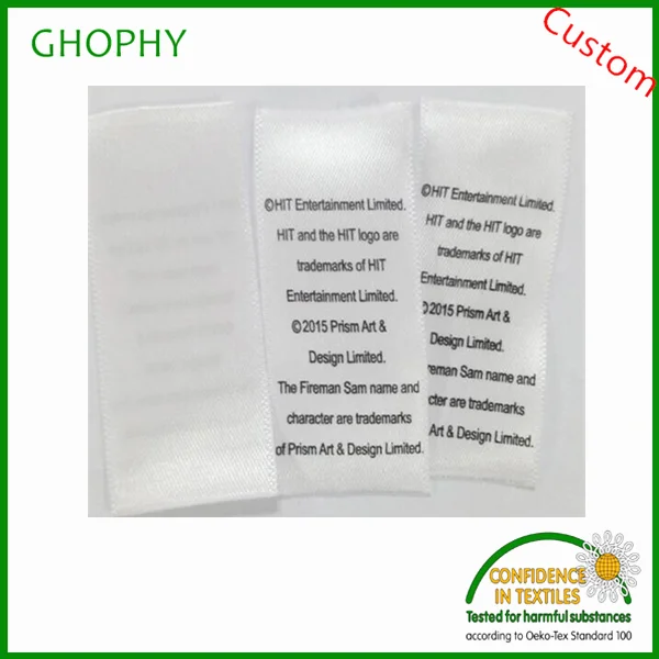 Satin Garment Care Label Fabric, 100% Polyester Washing Instructions Printing Fabric Woven Label