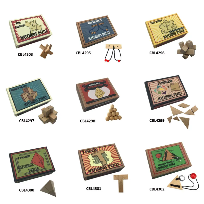 New promotion  educational toys mini wooden and metal brain teaser game  traditional match box  puzzle Pyramid