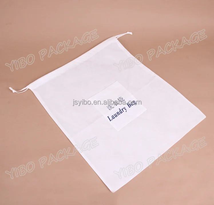 
simple recycled durable hotel cleaning wash non woven drawstring laundry bag 