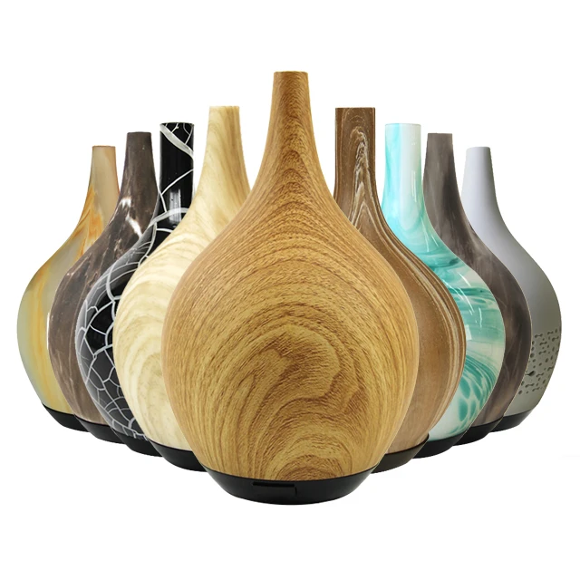 Portable Cool Mist Wood Grain Electronic Ultrasonic Essential Warm Light Wooden Aromatherapy Aroma Diffuser