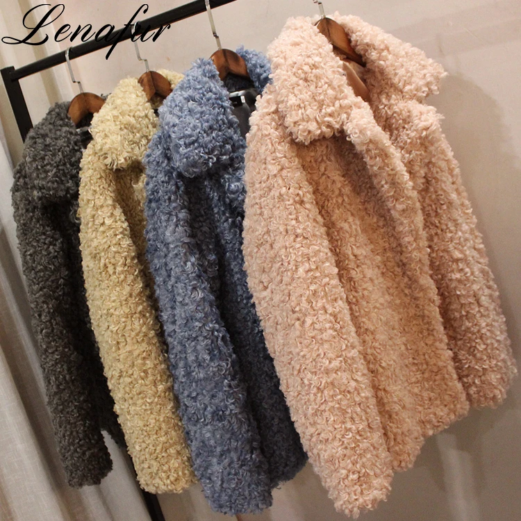 Fashion 4 Colors Curly Faux Sheep Wool Jacket,Grey Pink Beige Blue Lamb Wool Coat,Artificial Goat Wool Fur Jacket Coat