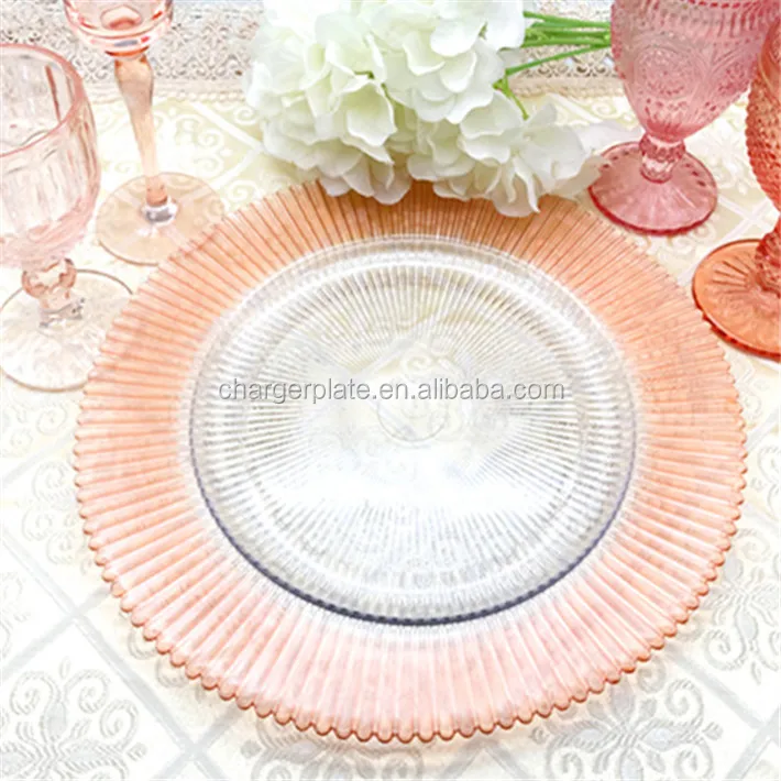 Стеклянная пластина с покрытием из розового золота старинная тисненая Свадебная цветная для зарядного устройства