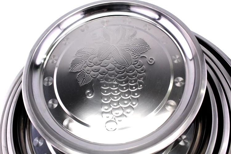 
Indian Stainless Steel 410 Grape Pattern Dinner Round Plate/Dish Set 