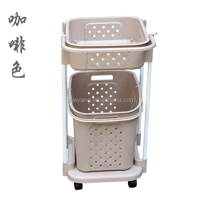 Large Size Plastic Laundry Basket With Wheels And Handle three layer shelf