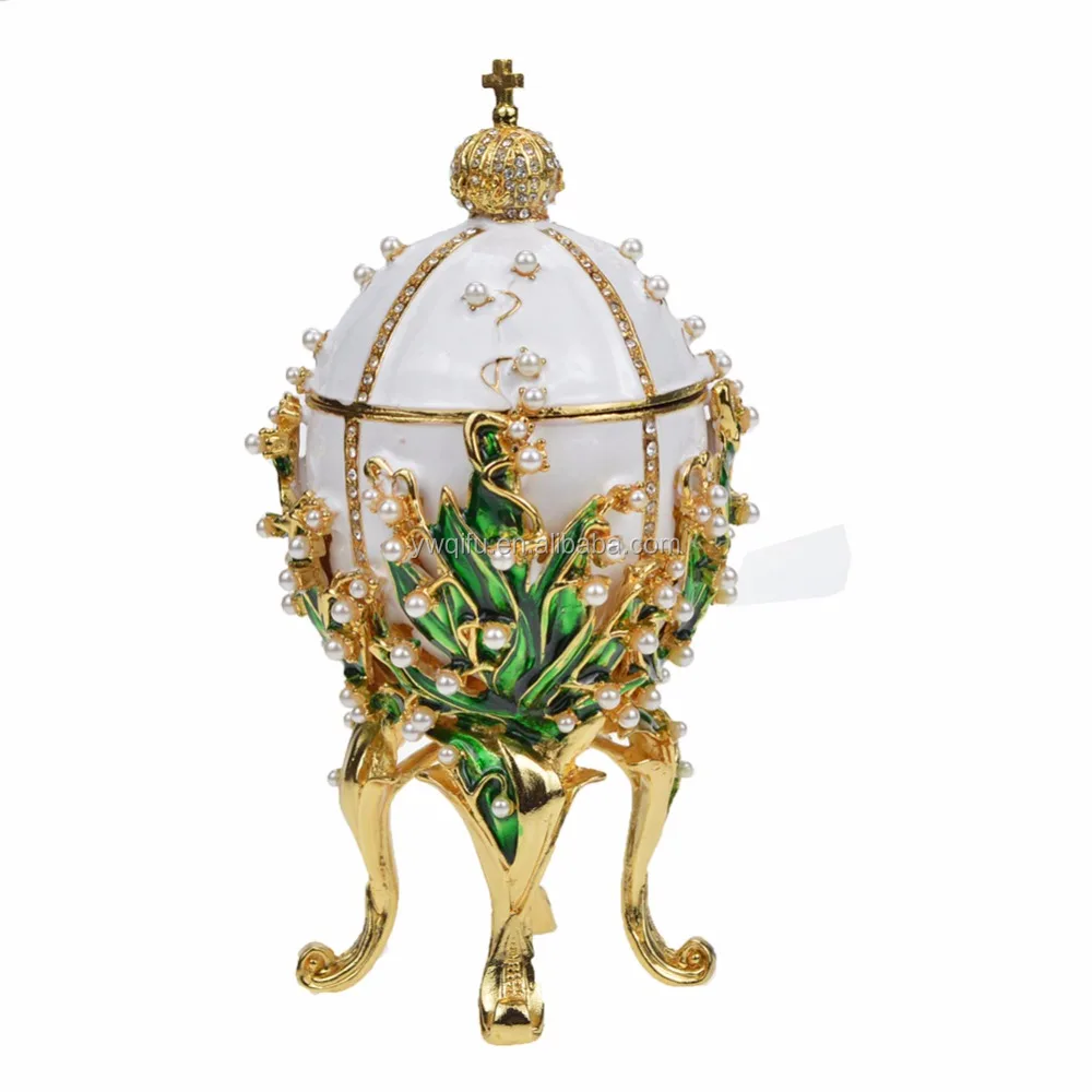 QIFU Luxurious handicraft metal faberge egg Pearl inlay Enamel home decor