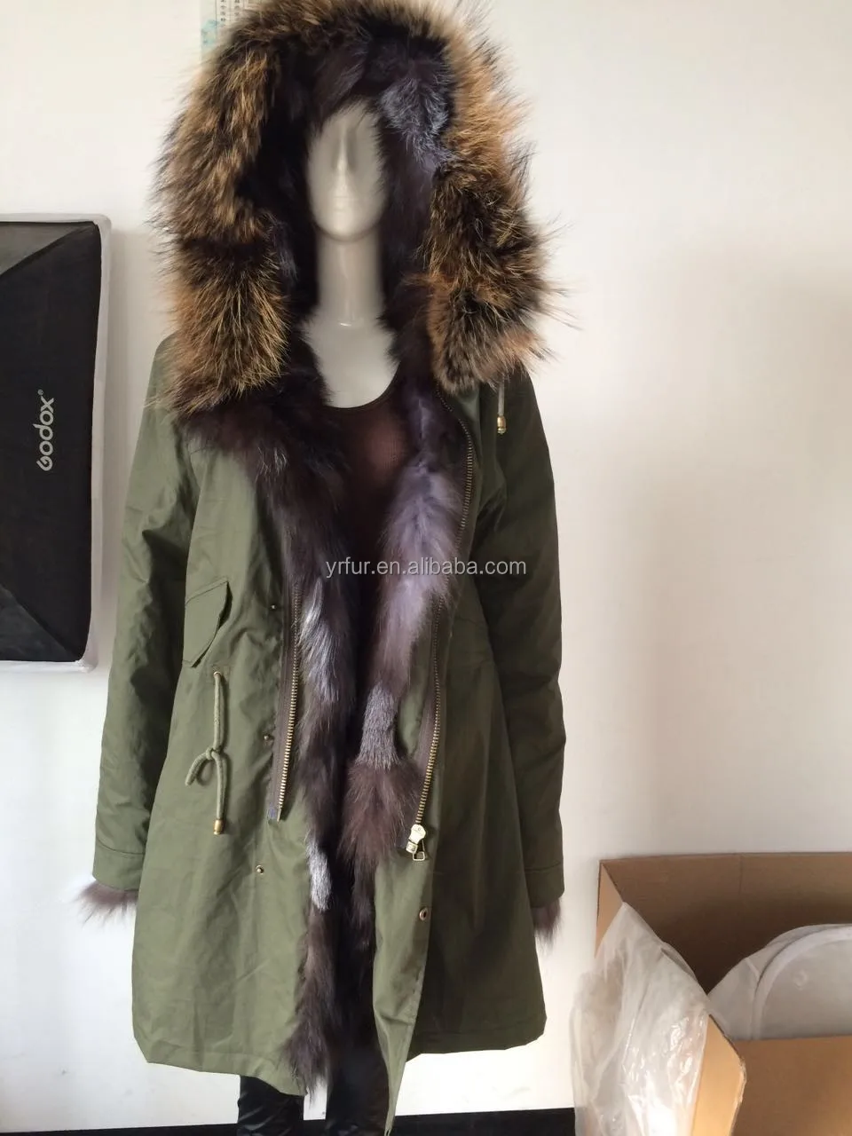 YR795 Fox Fur Lined with Raccoon fur Hood trimming Parka