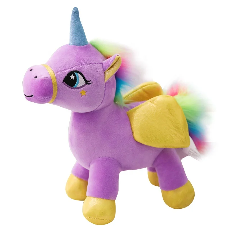 Plush Stuffed Unicorn For Colorful Cute Stars Pattern and Rainbow Tail